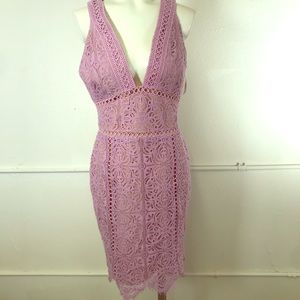 Harlyn Lavender Plunge Neck Lace Minidress